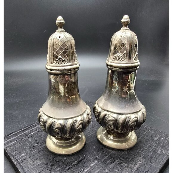 Vintage Silver Plated Salt & Pepper Shakers Ornate Design Removable Lids HS263 - Picture 4 of 7